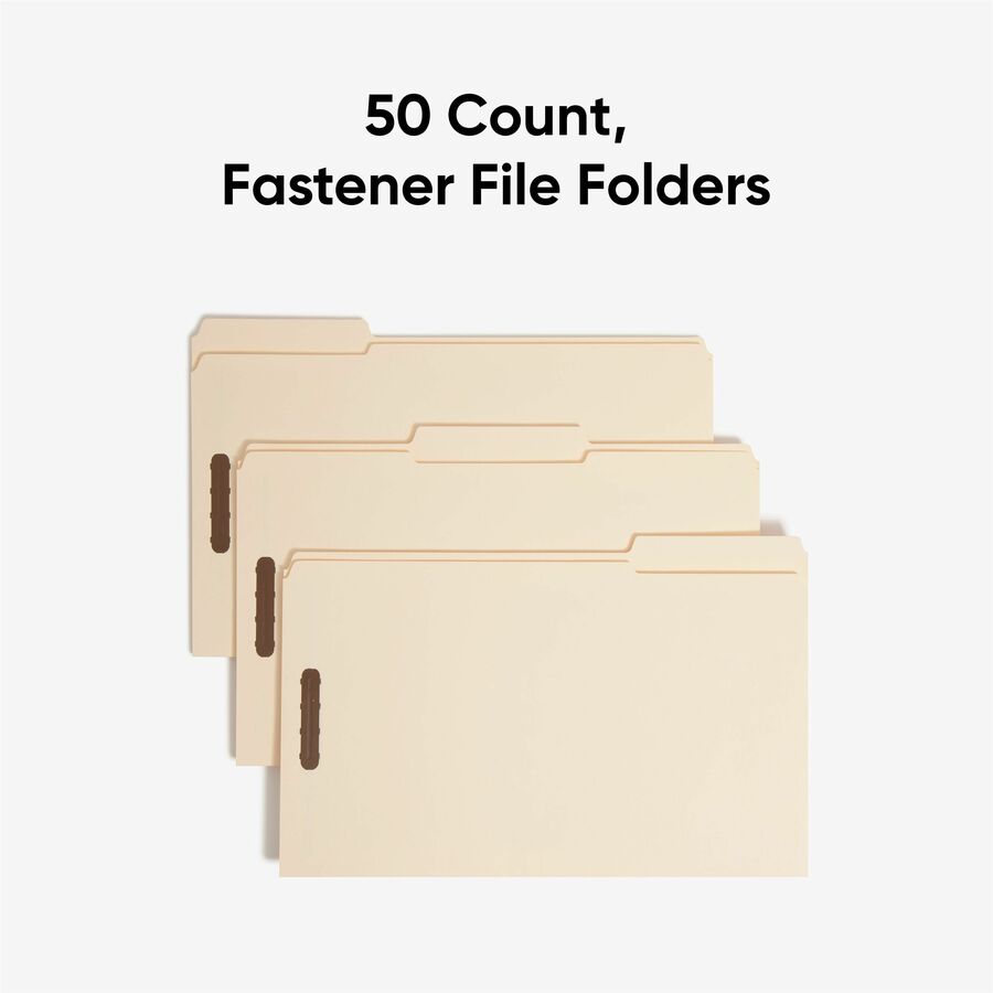 Smead 1/3 Tab Cut Legal Recycled Fastener Folder - 8 1/2" x 14" - 3/4" Expansion - 2 x 2K Fastener(s) - 2" for Folder - Top Tab Location - Assorted Tab Position - 11 pt. - 2 Plys - Manila - Reinforced Tab - 10% Recycled - 50 / Box