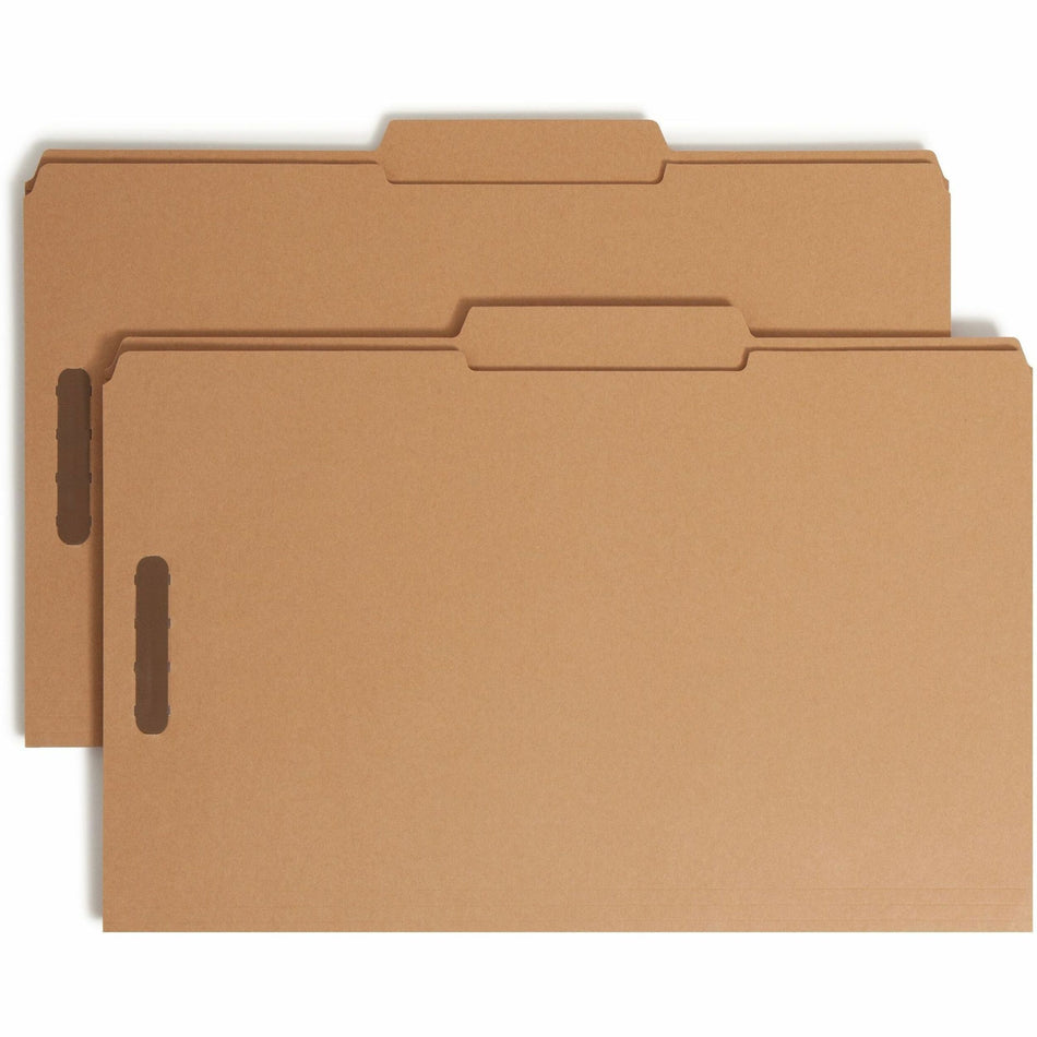 Smead 2/5 Tab Cut Legal Recycled Fastener Folder - 8 1/2" x 14" - 3/4" Expansion - 2 x 2K Fastener(s) - 2" for Folder - Top Tab Location - Right of Center Tab Position - 11 pt. - 2 Plys - Kraft - Reinforced Tab - 10% Recycled - 50 / Box
