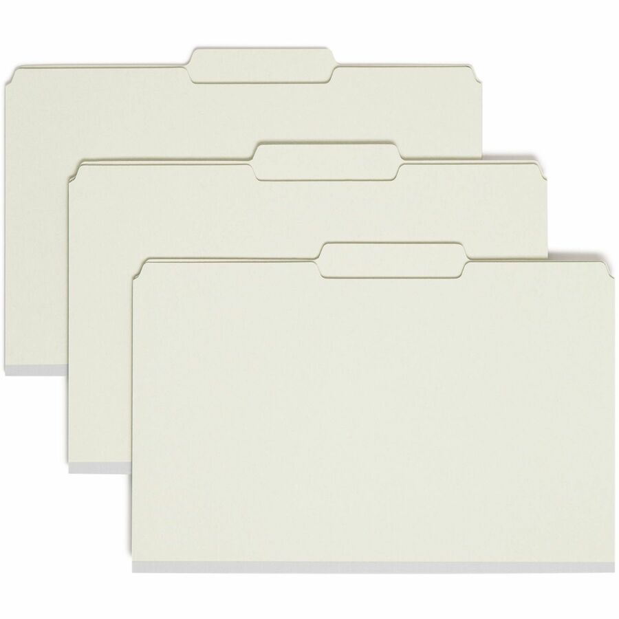Smead 2/5 Tab Cut Legal Recycled Fastener Folder - 8 1/2" x 14" - 2" Expansion - 2 x 2S Fastener(s) - 2" for Folder - Top Tab Location - Right of Center Tab Position - 25 pt. - Pressboard - Gray, Green - 100% Recycled - 25 / Box