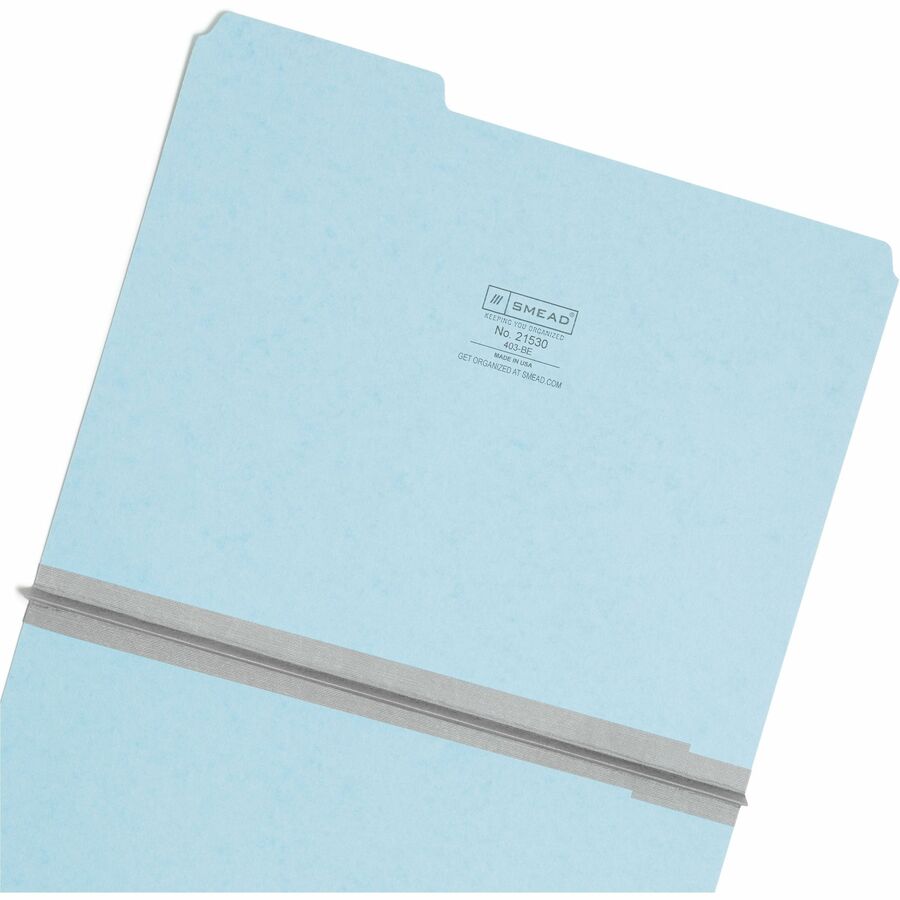 Smead Colored 1/3 Tab Cut Letter Recycled Top Tab File Folder - 8 1/2" x 11" - 1" Expansion - Top Tab Location - Assorted Tab Position - 25 pt. - Pressboard - Blue - Rounded Corner, Tear Resistant, Wear Resistant - 100% Recycled - 25 / Box