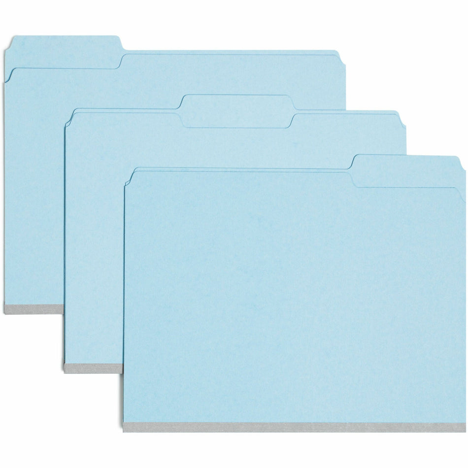 Smead Colored 1/3 Tab Cut Letter Recycled Top Tab File Folder - 8 1/2" x 11" - 1" Expansion - Top Tab Location - Assorted Tab Position - 25 pt. - Pressboard - Blue - Rounded Corner, Tear Resistant, Wear Resistant - 100% Recycled - 25 / Box
