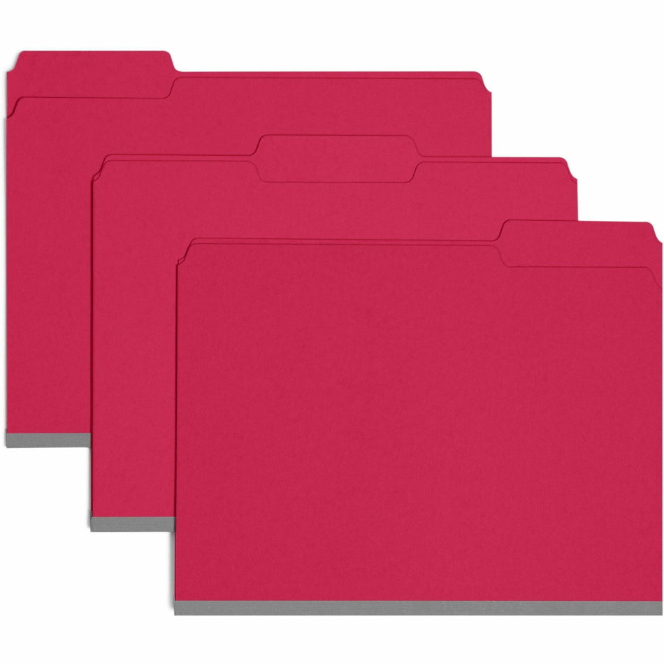 Smead Colored 1/3 Tab Cut Letter Recycled Top Tab File Folder - 8 1/2" x 11" - 1" Expansion - Top Tab Location - Assorted Tab Position - 25 pt. - Pressboard - Bright Red - Rounded Corner, Tear Resistant, Wear Resistant - 100% Recycled - 25 / Box