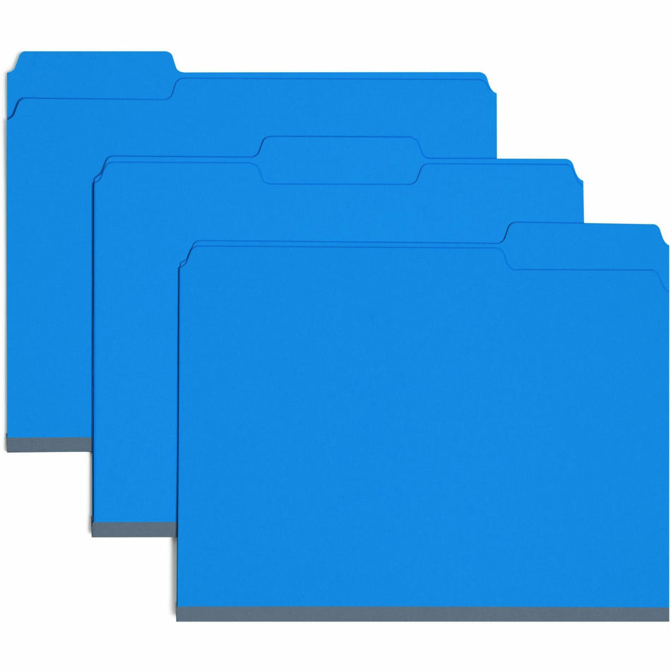 Smead Colored 1/3 Tab Cut Letter Recycled Top Tab File Folder - 8 1/2" x 11" - 1" Expansion - Top Tab Location - Assorted Tab Position - 25 pt. - Pressboard - Dark Blue - Rounded Corner, Tear Resistant, Wear Resistant - 100% Recycled - 25 / Box