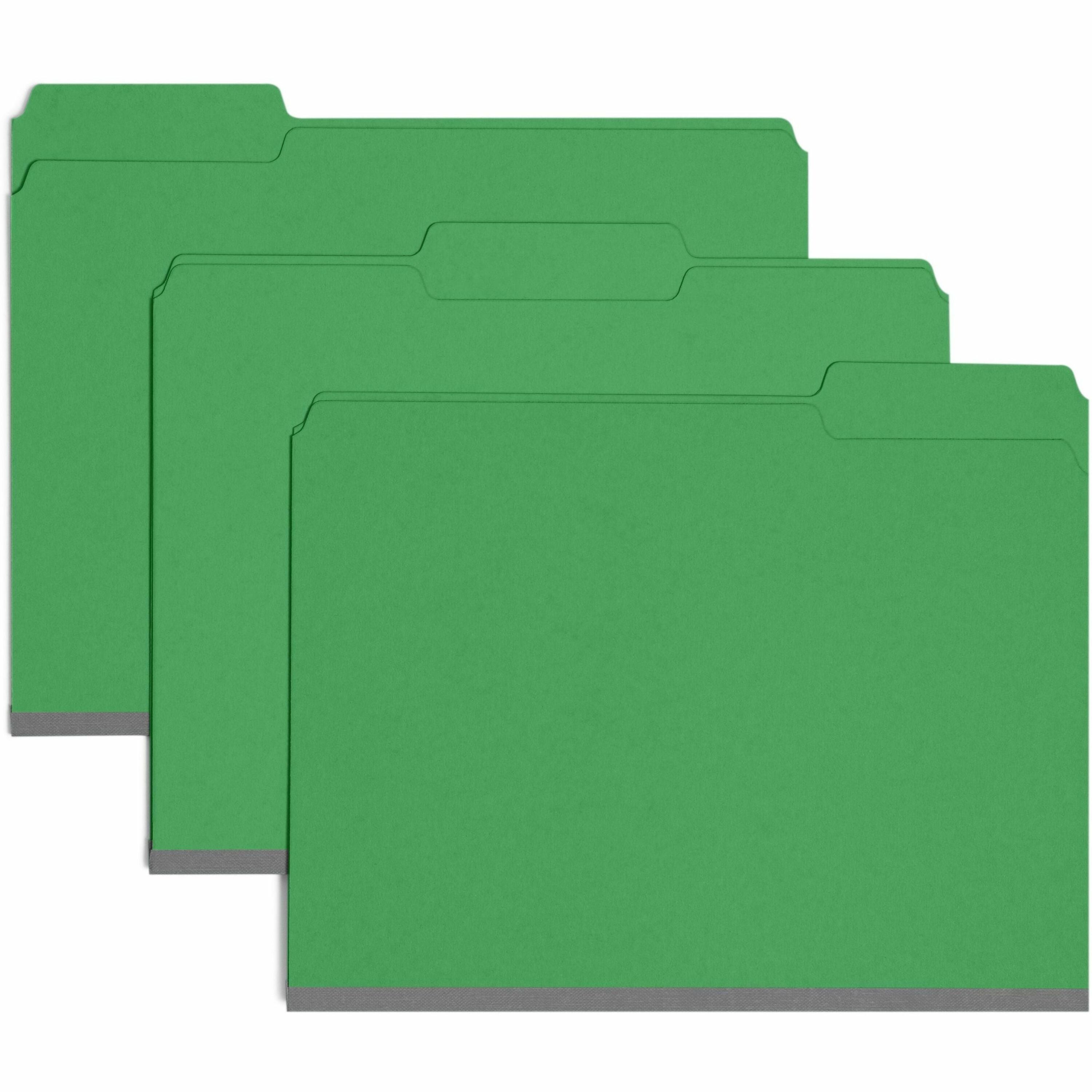 Smead Colored 1/3 Tab Cut Letter Recycled Top Tab File Folder - 8 1/2" x 11" - 1" Expansion - Top Tab Location - Assorted Tab Position - 25 pt. - Pressboard - Green - Tear Resistant, Wear Resistant - 100% Recycled - 25 / Box