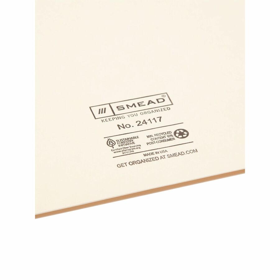 Smead Straight Tab Cut Letter Recycled File Pocket - 8 1/2" x 11" - 2 Pocket(s) - 11 pt. - 2 Plys - Manila - Heavyweight Cover, Embossed - 10% Recycled - 25 / Box