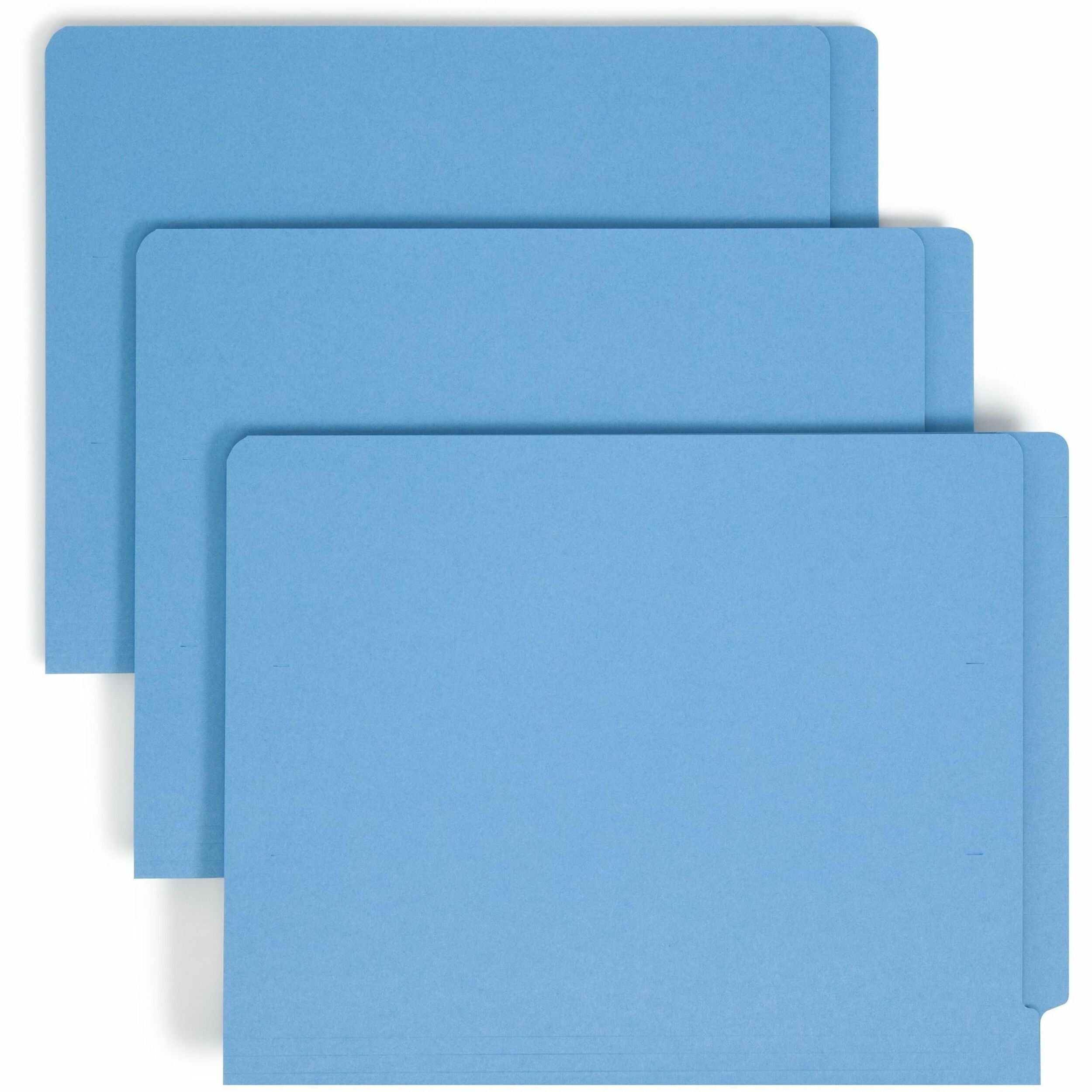 Smead Shelf-Master Straight Tab Cut Letter Recycled Fastener Folder - 8 1/2" x 11" - 3/4" Expansion - 2 x 2B Fastener(s) - 2" for Folder - End Tab Location - 11 pt. - 2 Plys - Blue - 10% Recycled - 50 / Box