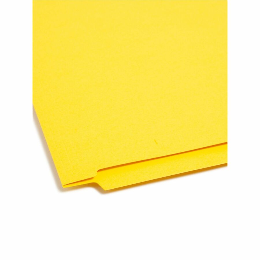 Smead Colored Straight Tab Cut Letter Recycled End Tab File Folder - 8 1/2" x 11" - 3/4" Expansion - 11 pt. - 2 Plys - Yellow - Heavy Duty, Reinforced Tab - 10% Recycled - 100 / Box