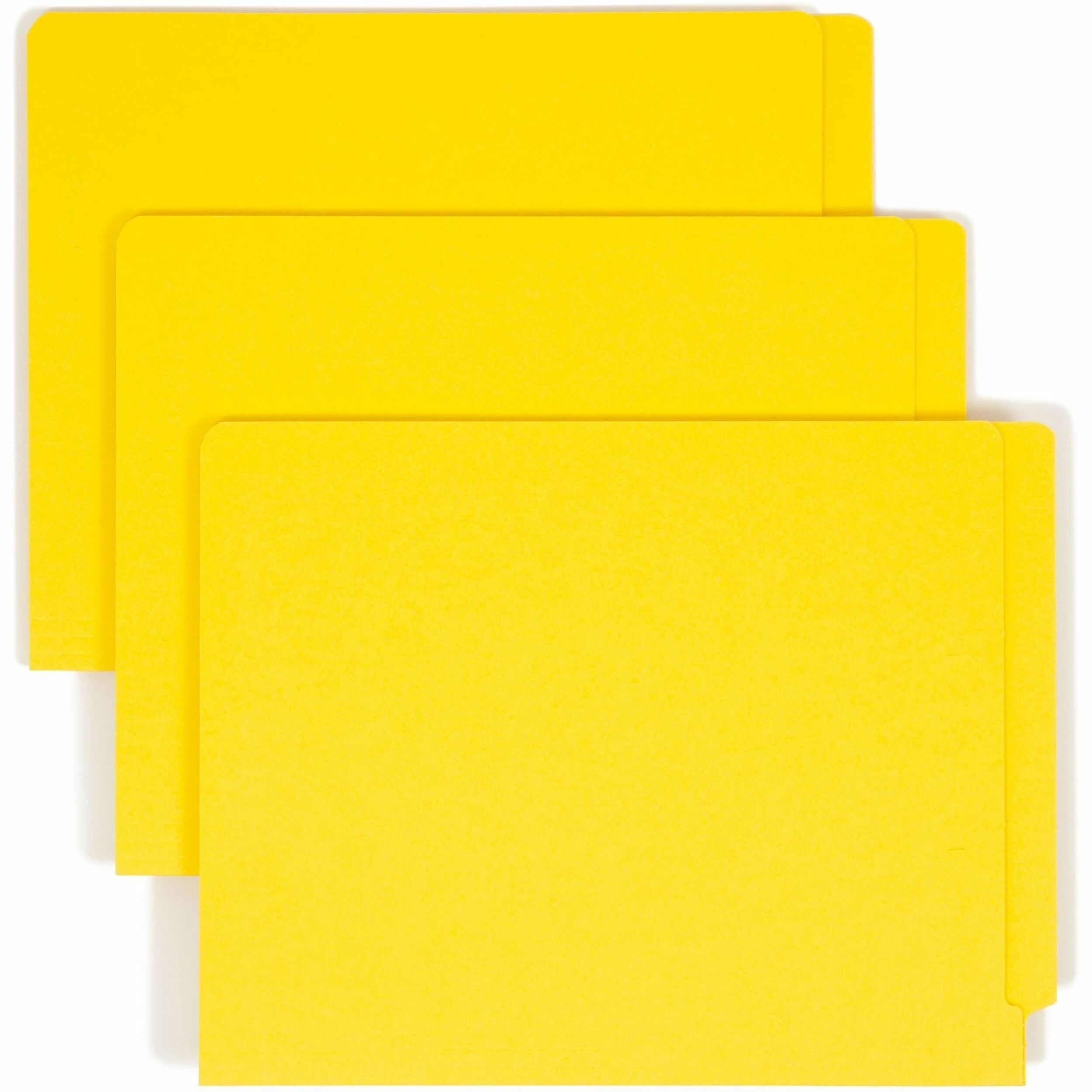 Smead Colored Straight Tab Cut Letter Recycled Fastener Folder - 8 1/2" x 11" - 3/4" Expansion - 2 x 2B Fastener(s) - 2" for Folder - End Tab Location - 11 pt. - 2 Plys - Yellow - Heavyweight - 10% Recycled - 50 / Box