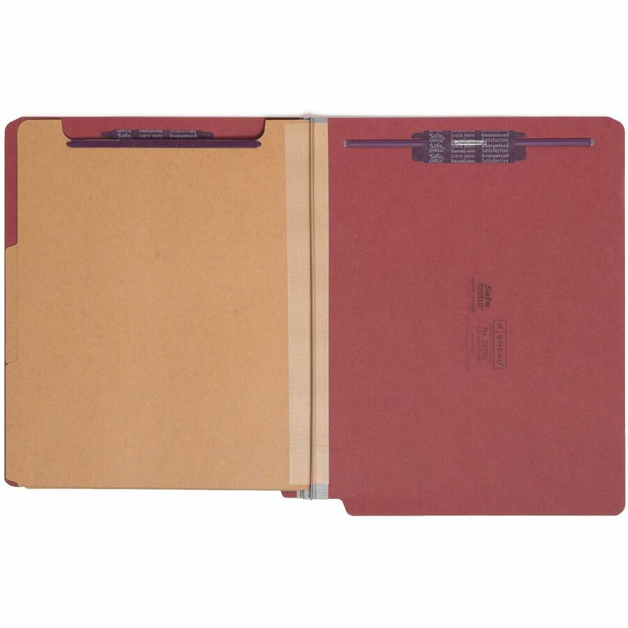 Smead Straight Tab Cut Letter Recycled Classification Folder - 8 1/2" x 11" - 2" Expansion - 2 x 2S Fastener(s) - 2" for Folder - End Tab Location - 2 Divider(s) - 25 pt. - Pressboard - Bright Red - 100% Recycled - 10 / Box