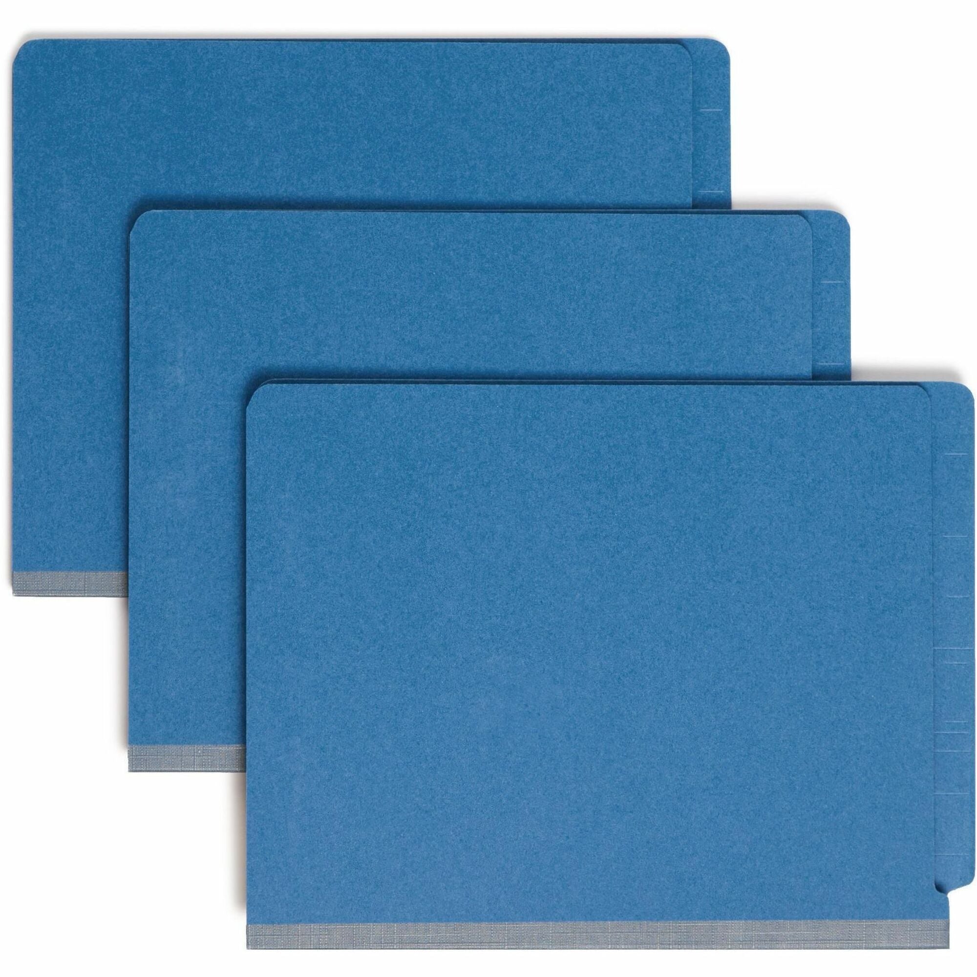 Smead Straight Tab Cut Letter Recycled Classification Folder - 8 1/2" x 11" - 2" Expansion - 2 x 2S Fastener(s) - 2" for Folder - End Tab Location - 2 Divider(s) - 25 pt. - Pressboard - Dark Blue - 100% Recycled - 10 / Box