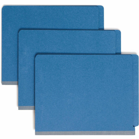 Smead Straight Tab Cut Letter Recycled Classification Folder - 8 1/2" x 11" - 2" Expansion - 2 x 2S Fastener(s) - 2" for Folder - End Tab Location - 2 Divider(s) - 25 pt. - Pressboard - Dark Blue - 100% Recycled - 10 / Box