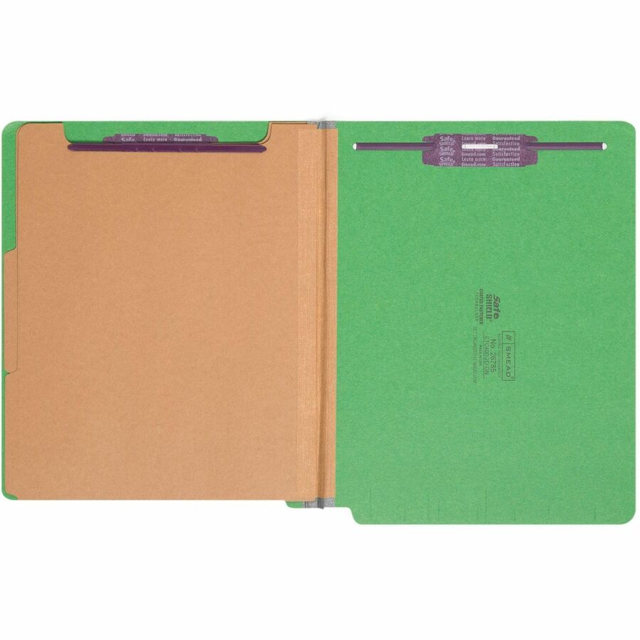 Smead Straight Tab Cut Letter Recycled Classification Folder - 8 1/2" x 11" - 2" Expansion - 2 x 2S Fastener(s) - 2" for Folder - End Tab Location - 2 Divider(s) - 25 pt. - Pressboard - Green - 100% Recycled - 10 / Box