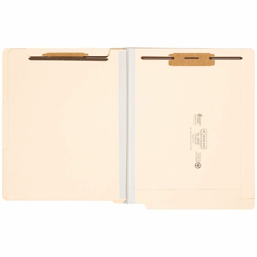 Smead Straight Tab Cut Letter Recycled Classification Folder - 8 1/2" x 11" - 2" Expansion - 2 x 2B Fastener(s) - 2" for Folder - End Tab Location - 2 Divider(s) - 18 pt. - 2 Plys - Pressboard - Manila - Locking Mechanism - 10% Recycled - 10 / Box