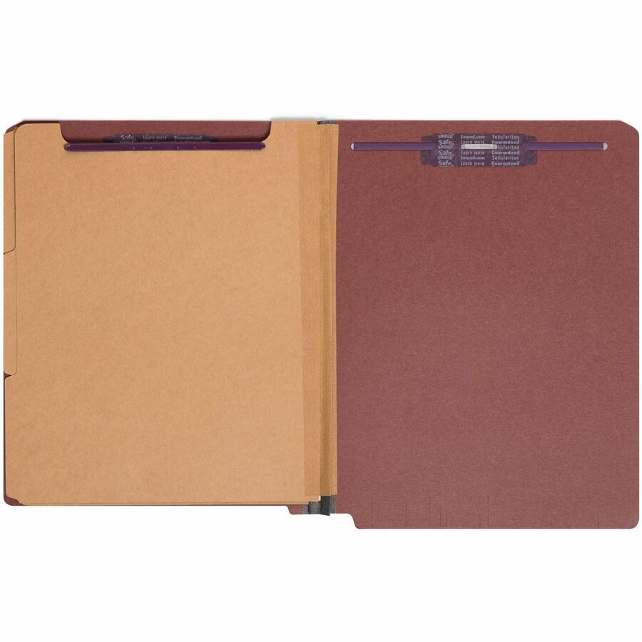 Smead Straight Tab Cut Letter Recycled Classification Folder - 8 1/2" x 11" - 3" Expansion - 2 x 2S Fastener(s) - 2" for Folder, 1" for Divider - End Tab Location - 3 Divider(s) - 25 pt. - Pressboard - Red - Rounded Corner - 100% Recycled - 10 / Box
