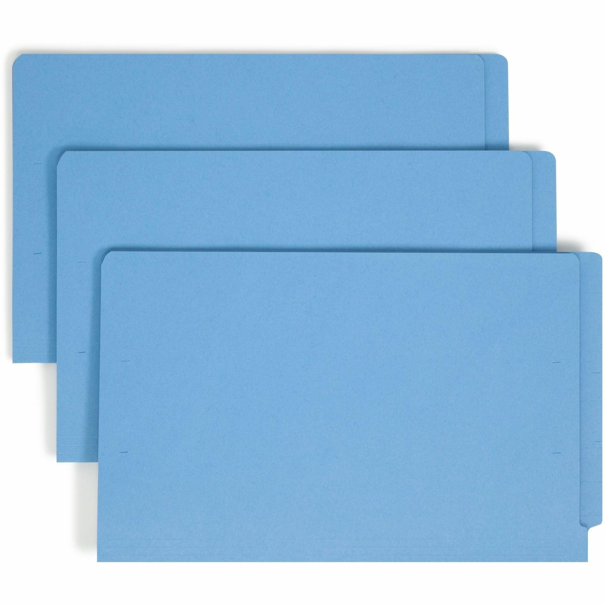Smead Shelf-Master Straight Tab Cut Legal Recycled Fastener Folder - 8 1/2" x 14" - 3/4" Expansion - 2 x 2B Fastener(s) - End Tab Location - 11 pt. - 2 Plys - Blue - Heavyweight - 10% Recycled - 50 / Box