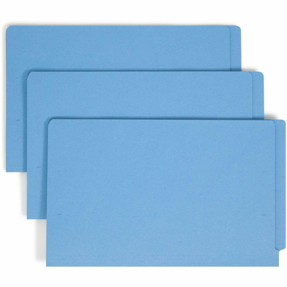 Smead Shelf-Master Straight Tab Cut Legal Recycled Fastener Folder - 8 1/2" x 14" - 3/4" Expansion - 2 x 2B Fastener(s) - End Tab Location - 11 pt. - 2 Plys - Blue - Heavyweight - 10% Recycled - 50 / Box