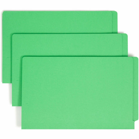 Smead Colored Straight Tab Cut Legal Recycled Fastener Folder - 8 1/2" x 14" - 3/4" Expansion - 2 x 2B Fastener(s) - 2" for Folder - End Tab Location - 11 pt. - 2 Plys - Green - 10% Recycled - 50 / Box