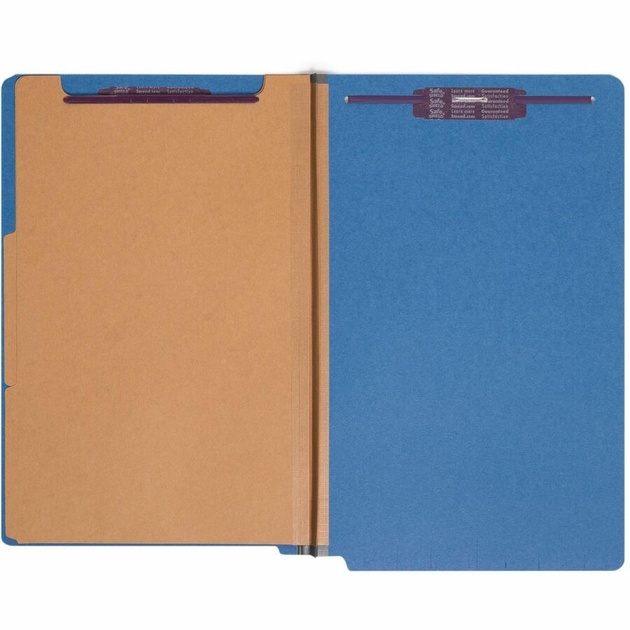 Smead Straight Tab Cut Legal Recycled Classification Folder - 8 1/2" x 14" - 2" Expansion - 2 x 2S Fastener(s) - 2" for Folder - End Tab Location - 2 Divider(s) - 25 pt. - Pressboard - Dark Blue - 100% Recycled - 10 / Box