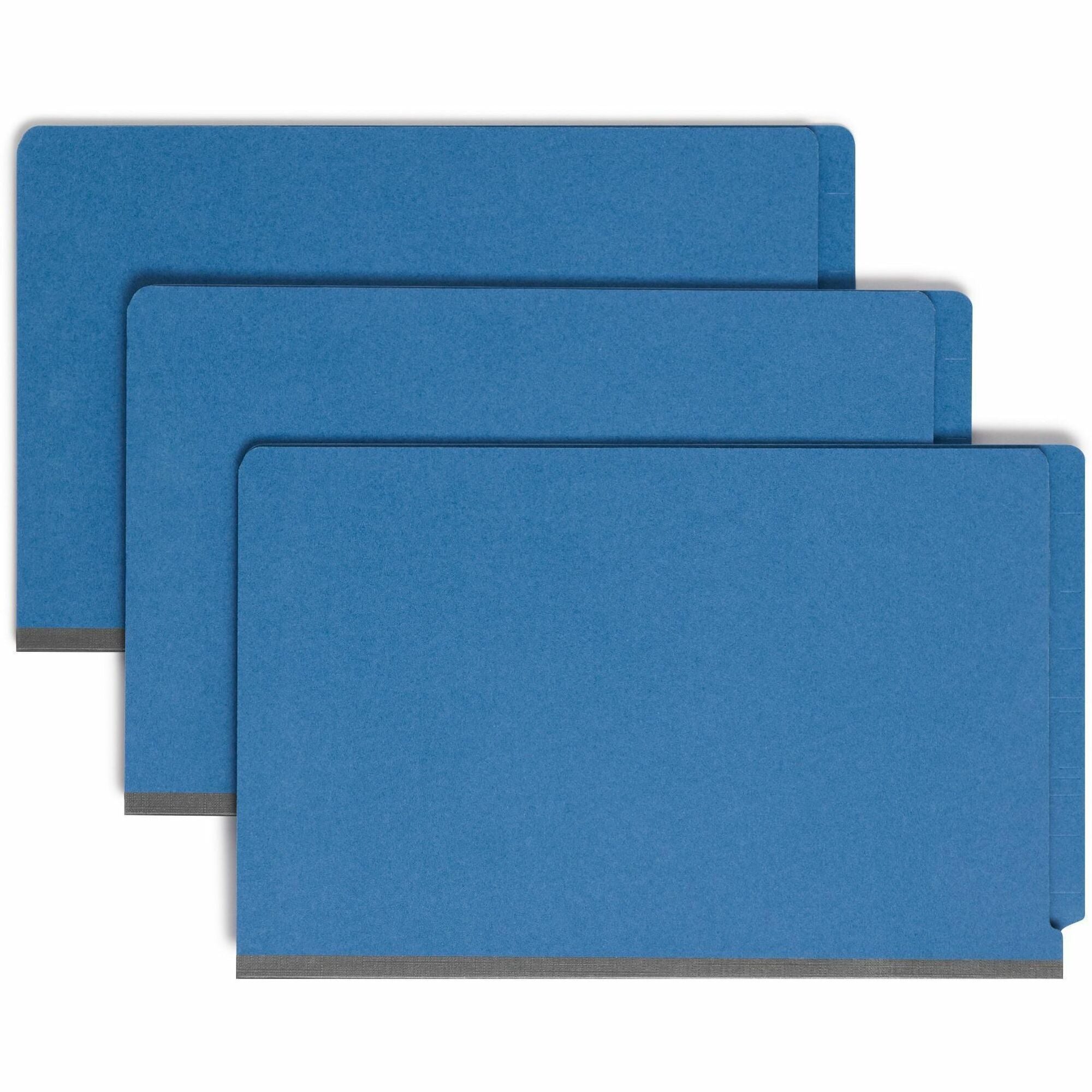 Smead Straight Tab Cut Legal Recycled Classification Folder - 8 1/2" x 14" - 2" Expansion - 2 x 2S Fastener(s) - 2" for Folder - End Tab Location - 2 Divider(s) - 25 pt. - Pressboard - Dark Blue - 100% Recycled - 10 / Box