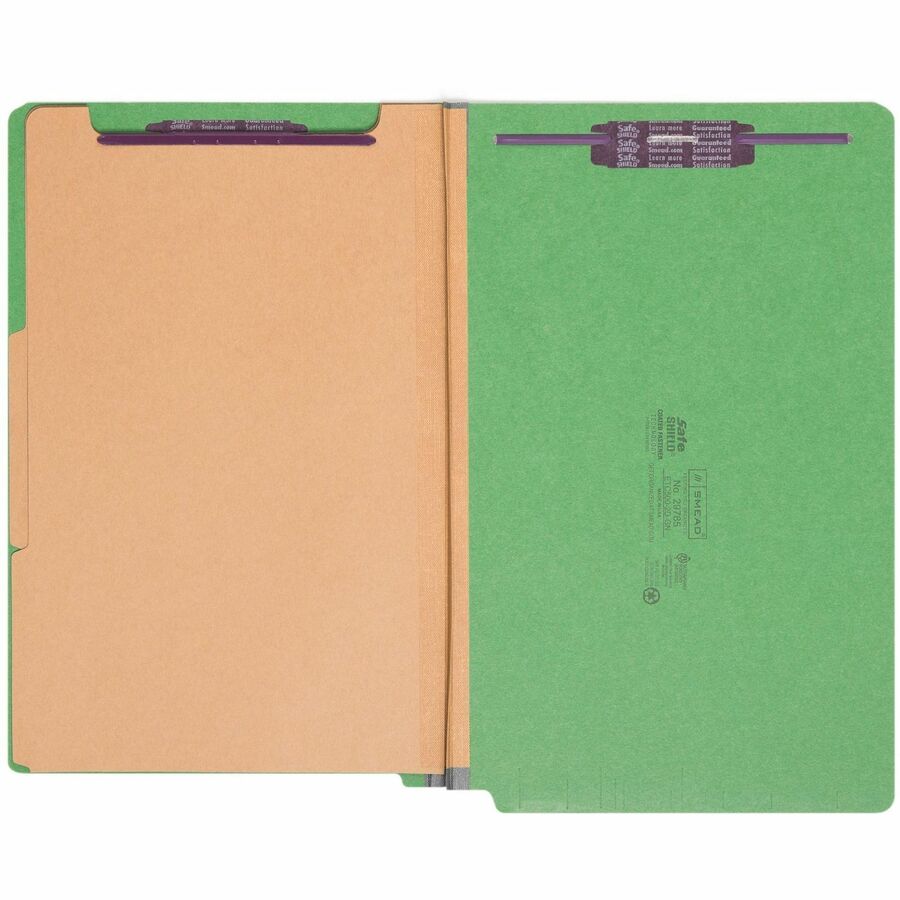 Smead Straight Tab Cut Legal Recycled Classification Folder - 8 1/2" x 14" - 2" Expansion - 2 x 2S Fastener(s) - 2" for Folder - End Tab Location - 2 Divider(s) - 25 pt. - Pressboard - Green - 100% Recycled - 10 / Box