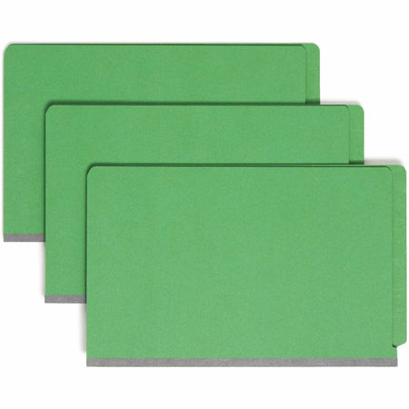 Smead Straight Tab Cut Legal Recycled Classification Folder - 8 1/2" x 14" - 2" Expansion - 2 x 2S Fastener(s) - 2" for Folder - End Tab Location - 2 Divider(s) - 25 pt. - Pressboard - Green - 100% Recycled - 10 / Box