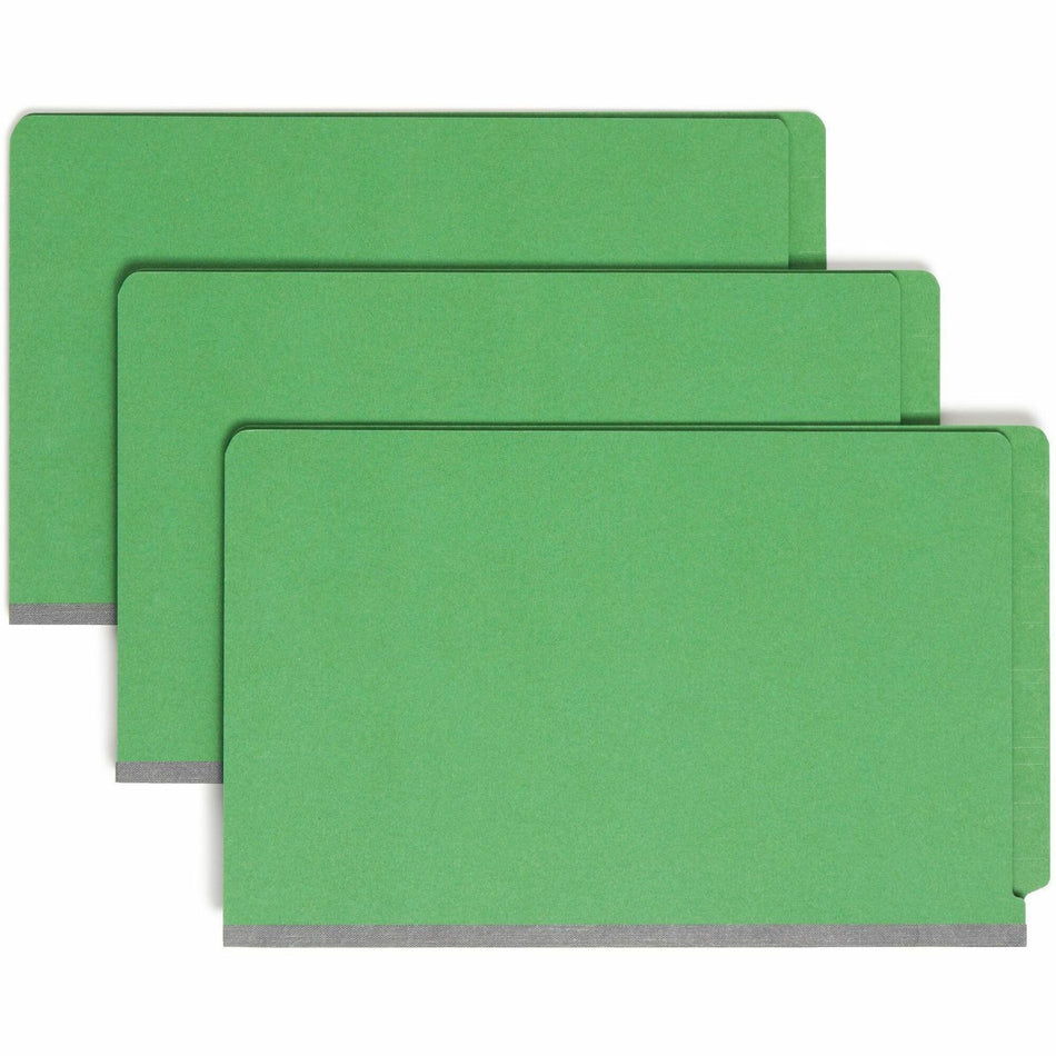 Smead Straight Tab Cut Legal Recycled Classification Folder - 8 1/2" x 14" - 2" Expansion - 2 x 2S Fastener(s) - 2" for Folder - End Tab Location - 2 Divider(s) - 25 pt. - Pressboard - Green - 100% Recycled - 10 / Box