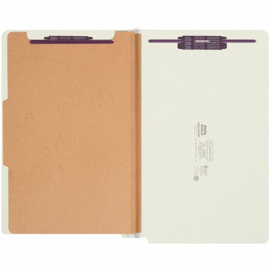 Smead Straight Tab Cut Legal Recycled Classification Folder - 8 1/2" x 14" - 2" Expansion - 2 x 2S Fastener(s) - 2" for Folder - End Tab Location - 1 Divider(s) - 25 pt. - Pressboard - Gray, Green - Heavy Duty, Tear Resistant - 100% Recycled - 10 / Box