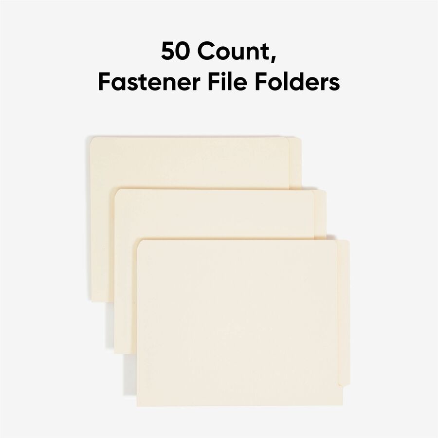Smead Straight Tab Cut Letter Recycled Fastener Folder - 8 1/2" x 11" - 3/4" Expansion - 2 x 2B Fastener(s) - 2" for Folder - End Tab Location - 11 pt. - 2 Plys - Manila - Reinforced Tab, Embossed - 10% Recycled - 50 / Box