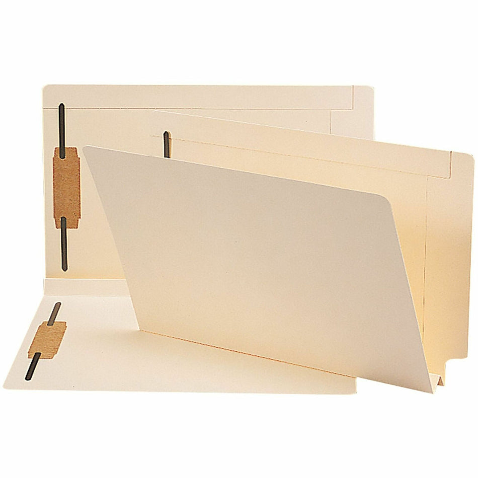 Smead Straight Tab Cut Legal Recycled Fastener Folder - 8 1/2" x 14" - 1 1/2" Expansion - 2 x 2B Fastener(s) - 2" for Folder - End Tab Location - 14 pt. - 2 Plys - Manila - Heavyweight Cover, Embossed, Reinforced - 10% Recycled - 50 / Box