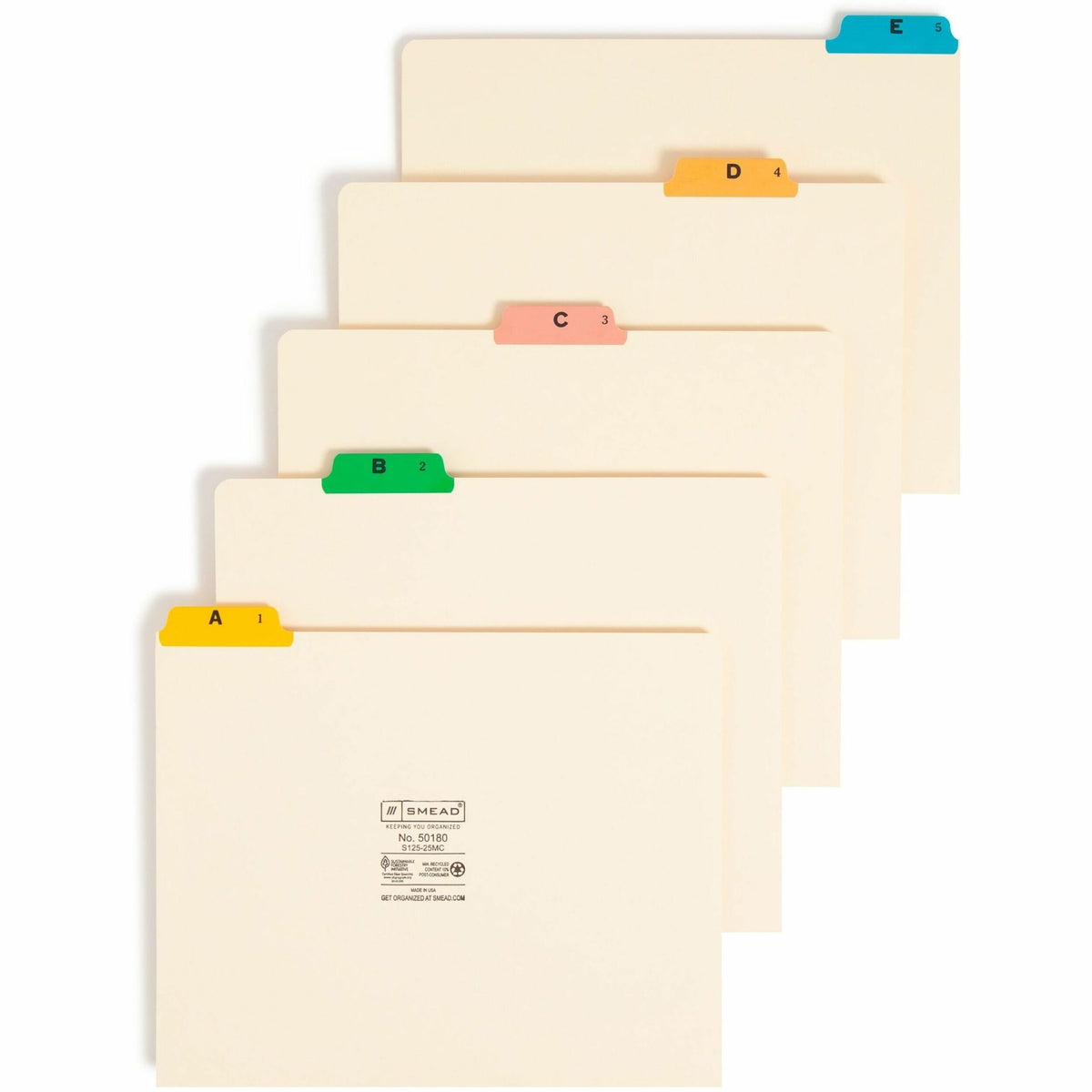 Smead Filing Guides with Alphabetic Indexing - 25 Printed Assorted Tab(s) - Character - A-Z - 25 Tab(s)/Set - Letter - Yellow Manila, Green, Pink, Salmon, Blue Tab(s) - 10% Recycled - 25 / Set