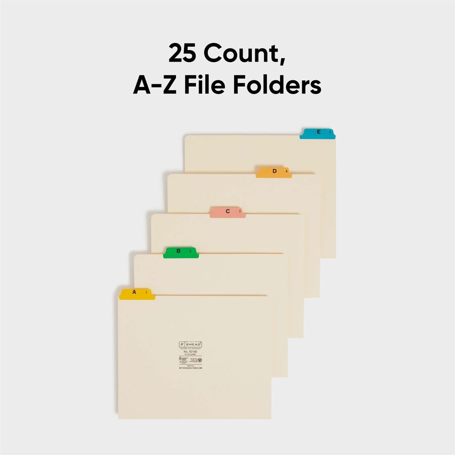 Smead Filing Guides with Alphabetic Indexing - 25 Printed Assorted Tab(s) - Character - A-Z - 25 Tab(s)/Set - Letter - Yellow Manila, Green, Pink, Salmon, Blue Tab(s) - 10% Recycled - 25 / Set