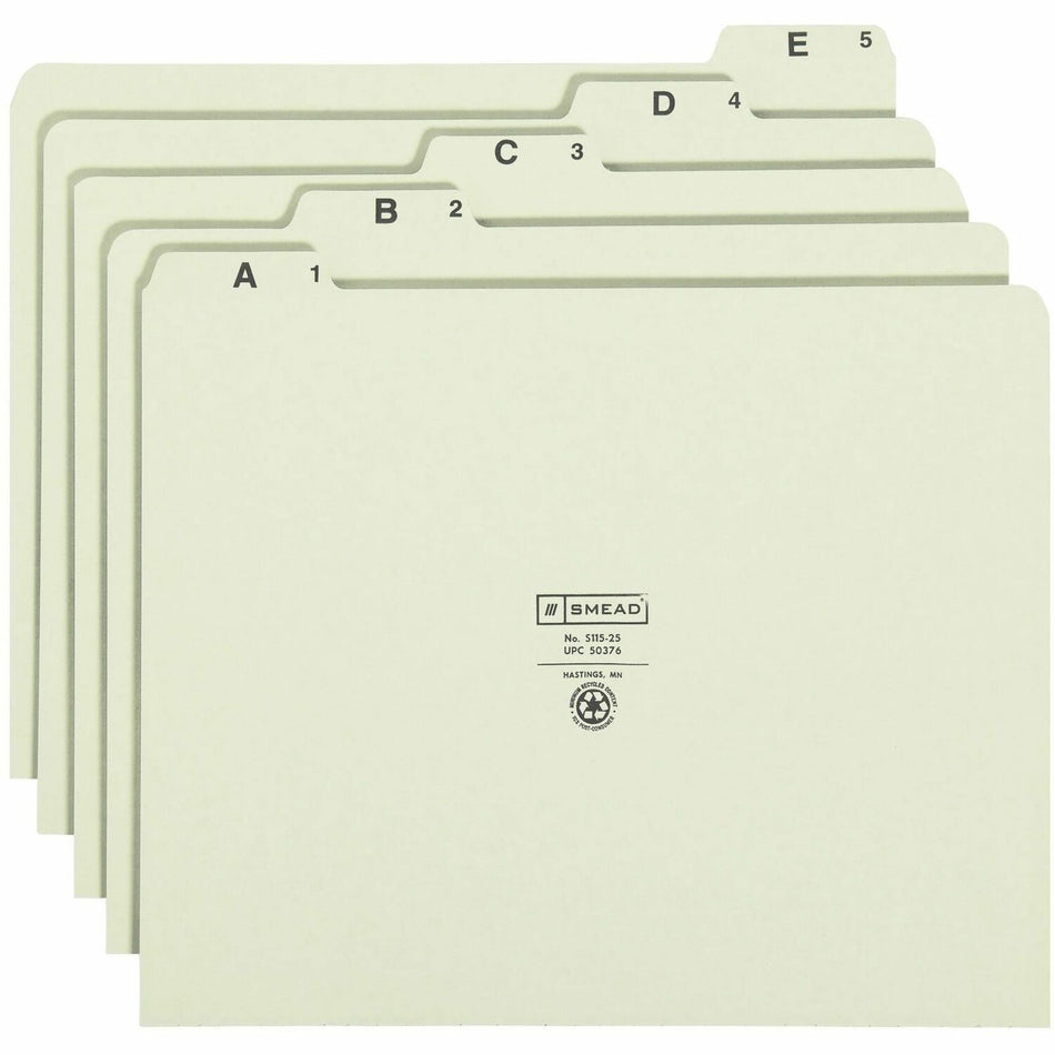 Smead A-Z 1/5 Tab Cut Recycled Letter Pressboard Guides - Assorted Tab(s) - 100% Recycled - 25 / Set
