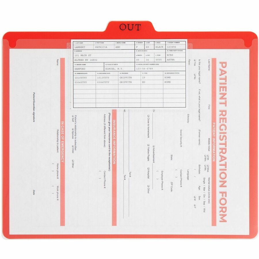 Smead 2-Pocket Out Guides - Printed Center Tab(s) - Message - OUT - 0.50" Tab Height - Letter - Bright Red Poly Tab(s) - 50 / Box