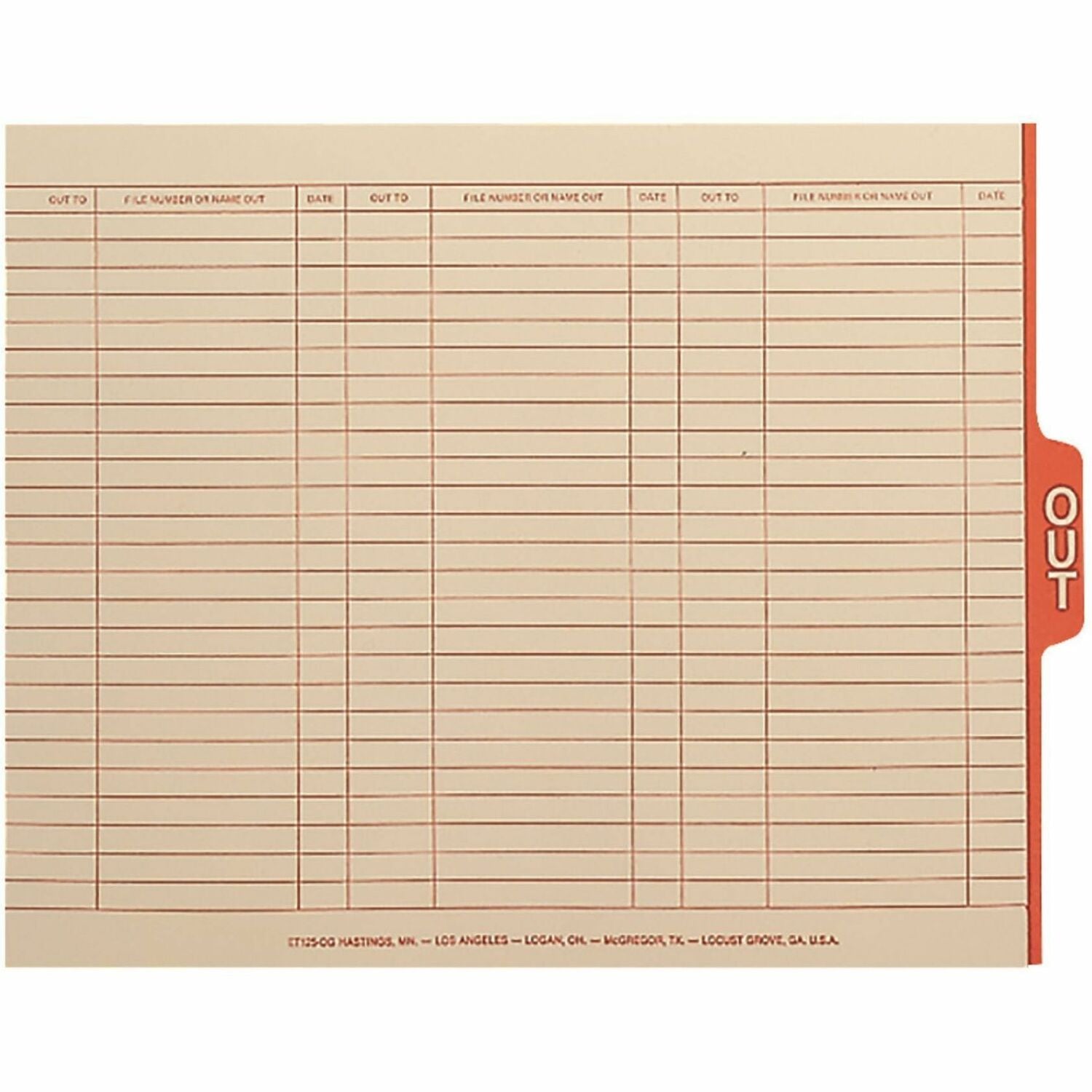Smead File Guide - Printed Center Tab(s) - Message - OUT x 0.50" Tab Width - Legal - 8.50" Width x 14" Length - Manila Divider - Red Tab(s) - 10% Recycled - 100/Box - 5 / Carton