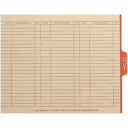 Smead File Guide - Printed Center Tab(s) - Message - OUT x 0.50" Tab Width - Legal - 8.50" Width x 14" Length - Manila Divider - Red Tab(s) - 10% Recycled - 100/Box - 5 / Carton