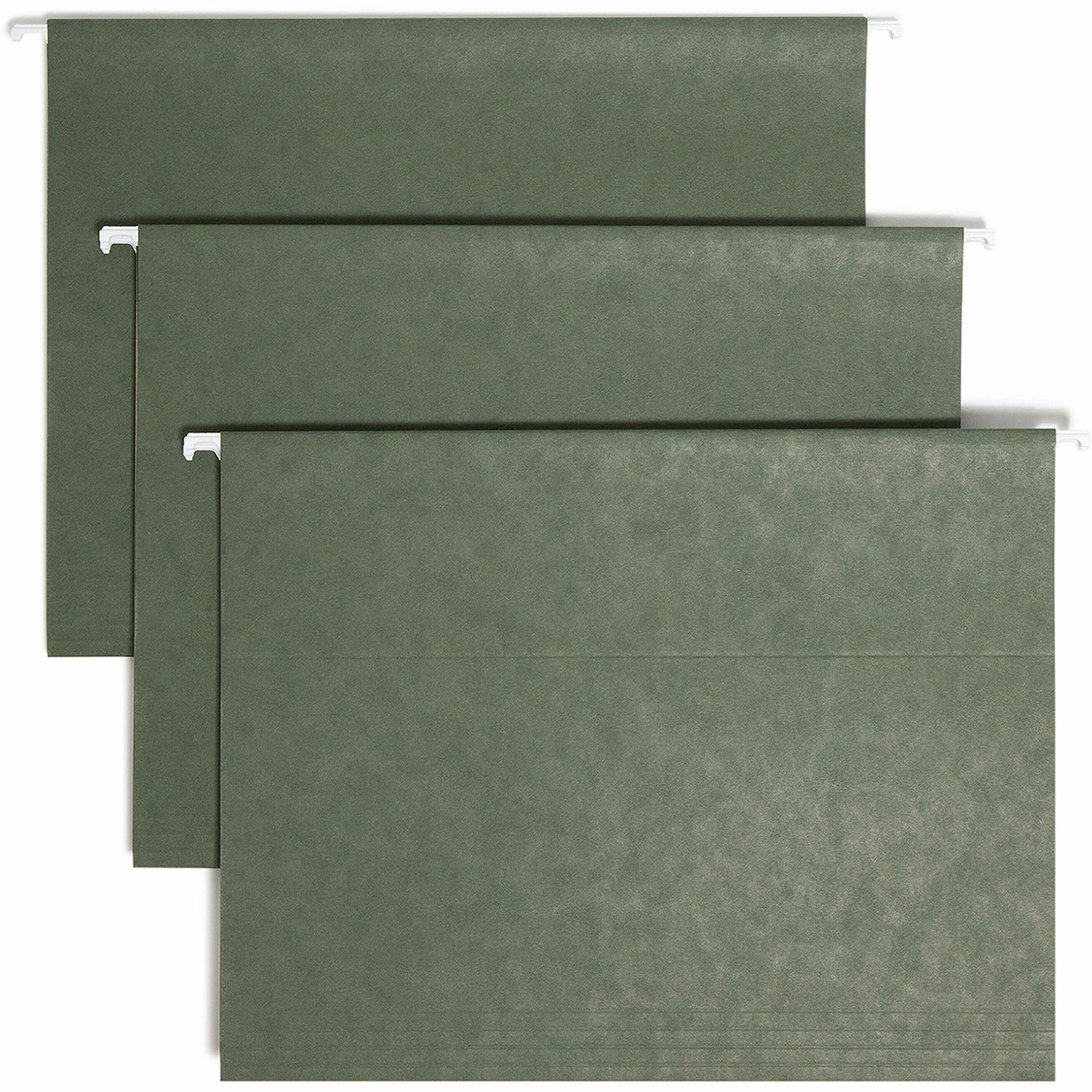 Smead 1/5 Tab Cut Letter Recycled Hanging Folder - 8 1/2" x 11" - Top Tab Location - Assorted Tab Position - 11 pt. - Vinyl - Standard Green - 10% Recycled - 25 / Box