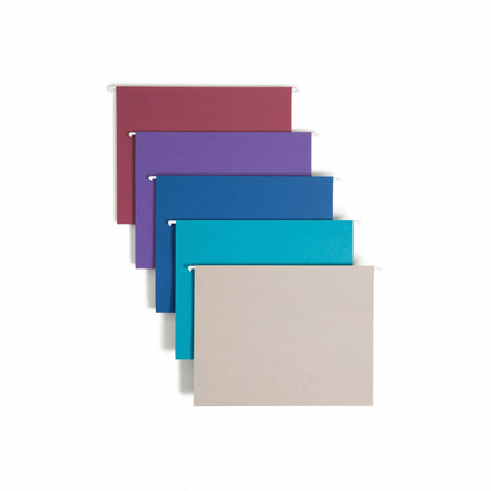 Smead Colored 1/5 Tab Cut Letter Recycled Hanging Folder - 8 1/2" x 11" - Top Tab Location - Assorted Tab Position - 11 pt. - Vinyl - Gray, Maroon, Navy, Purple, Teal - 10% Recycled - 25 / Box