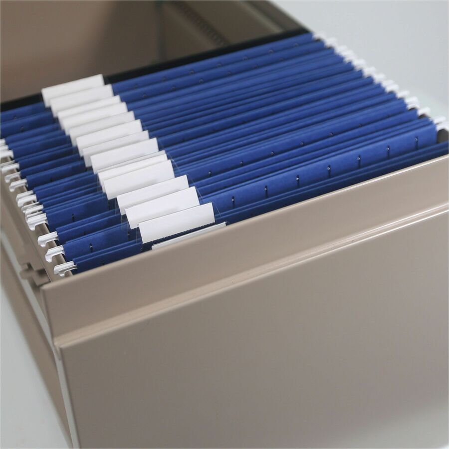 Smead 1/5 Tab Cut Letter Recycled Hanging Folder - 8 1/2" x 11" - Top Tab Location - Assorted Tab Position - 11 pt. - Vinyl - Navy Blue - Repositionable Tab - 10% Recycled - 25 / Box