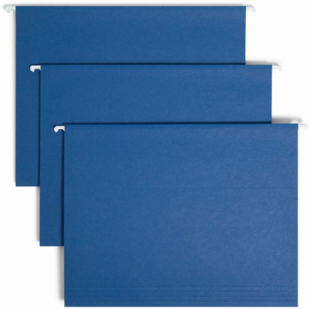 Smead 1/5 Tab Cut Letter Recycled Hanging Folder - 8 1/2" x 11" - Top Tab Location - Assorted Tab Position - 11 pt. - Vinyl - Navy Blue - Repositionable Tab - 10% Recycled - 25 / Box