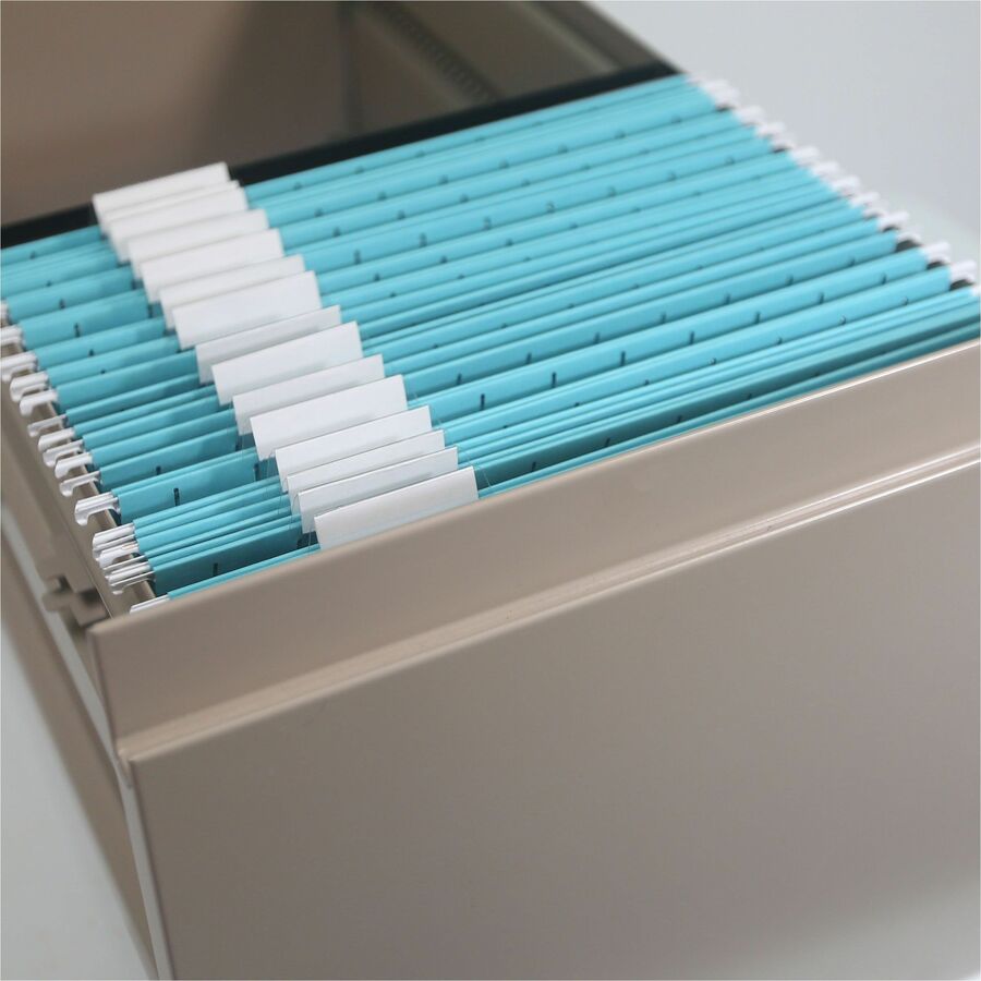 Smead Colored 1/5 Tab Cut Letter Recycled Hanging Folder - 8 1/2" x 11" - Top Tab Location - Assorted Tab Position - 11 pt. - Aqua - 10% Recycled - 25 / Box