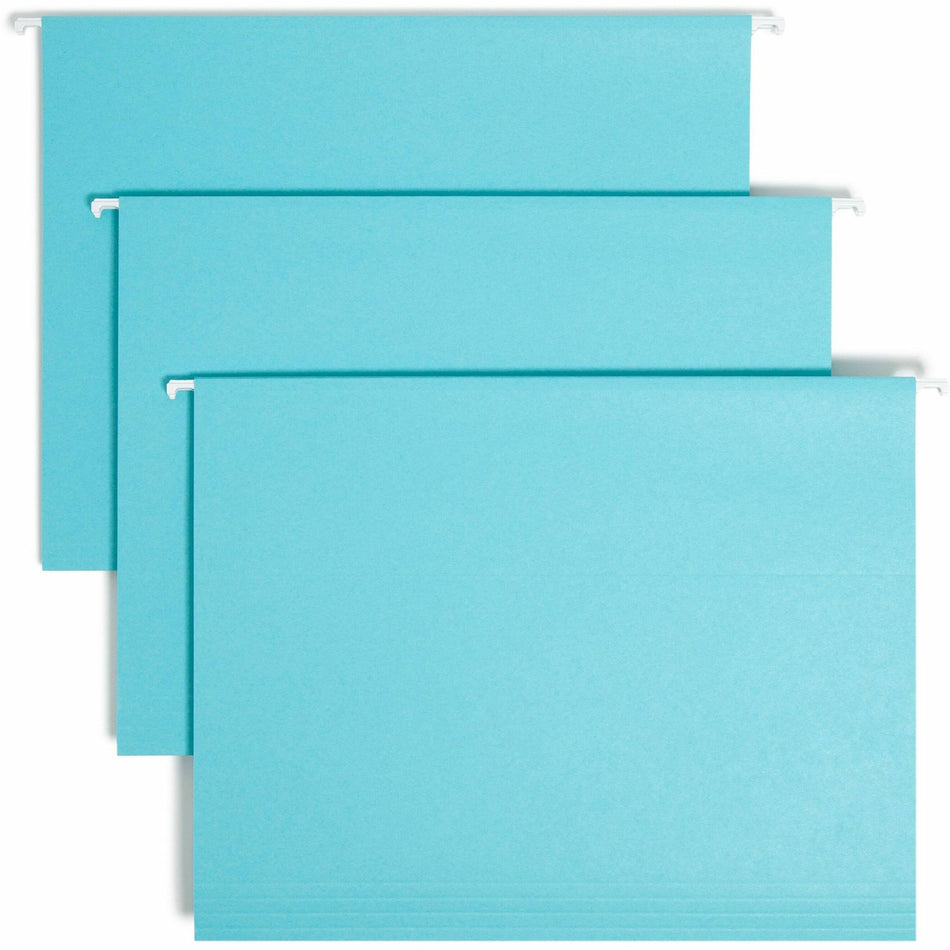 Smead Colored 1/5 Tab Cut Letter Recycled Hanging Folder - 8 1/2" x 11" - Top Tab Location - Assorted Tab Position - 11 pt. - Aqua - 10% Recycled - 25 / Box