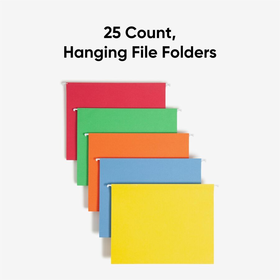 Smead Colored 1/5 Tab Cut Letter Recycled Hanging Folder - 8 1/2" x 11" - Top Tab Location - Assorted Tab Position - 11 pt. - Vinyl - Blue, Green, Orange, Red, Yellow - 10% Recycled - 25 / Box