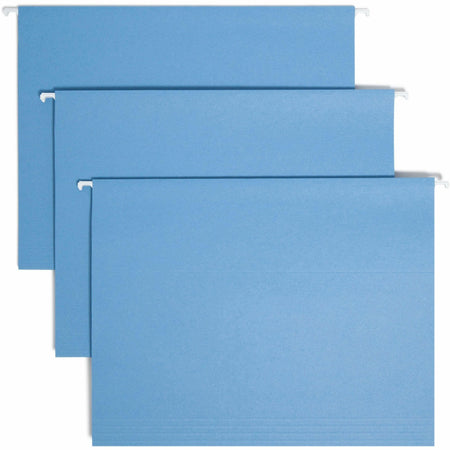 Smead Colored 1/5 Tab Cut Letter Recycled Hanging Folder - 8 1/2" x 11" - Top Tab Location - Assorted Tab Position - 11 pt. - Vinyl - Blue - 10% Recycled - 25 / Box