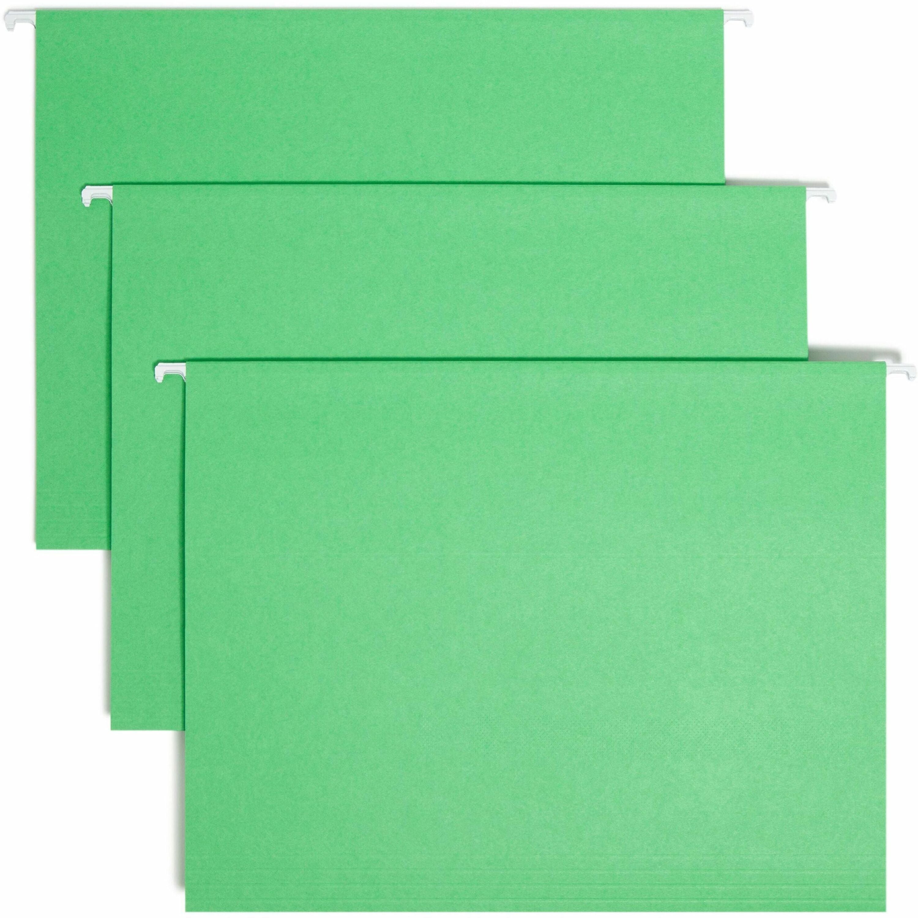Smead Colored 1/5 Tab Cut Letter Recycled Hanging Folder - 8 1/2" x 11" - Top Tab Location - Assorted Tab Position - 11 pt. - Vinyl - Green - 10% Recycled - 25 / Box