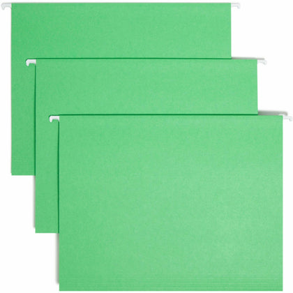 Smead Colored 1/5 Tab Cut Letter Recycled Hanging Folder - 8 1/2" x 11" - Top Tab Location - Assorted Tab Position - 11 pt. - Vinyl - Green - 10% Recycled - 25 / Box
