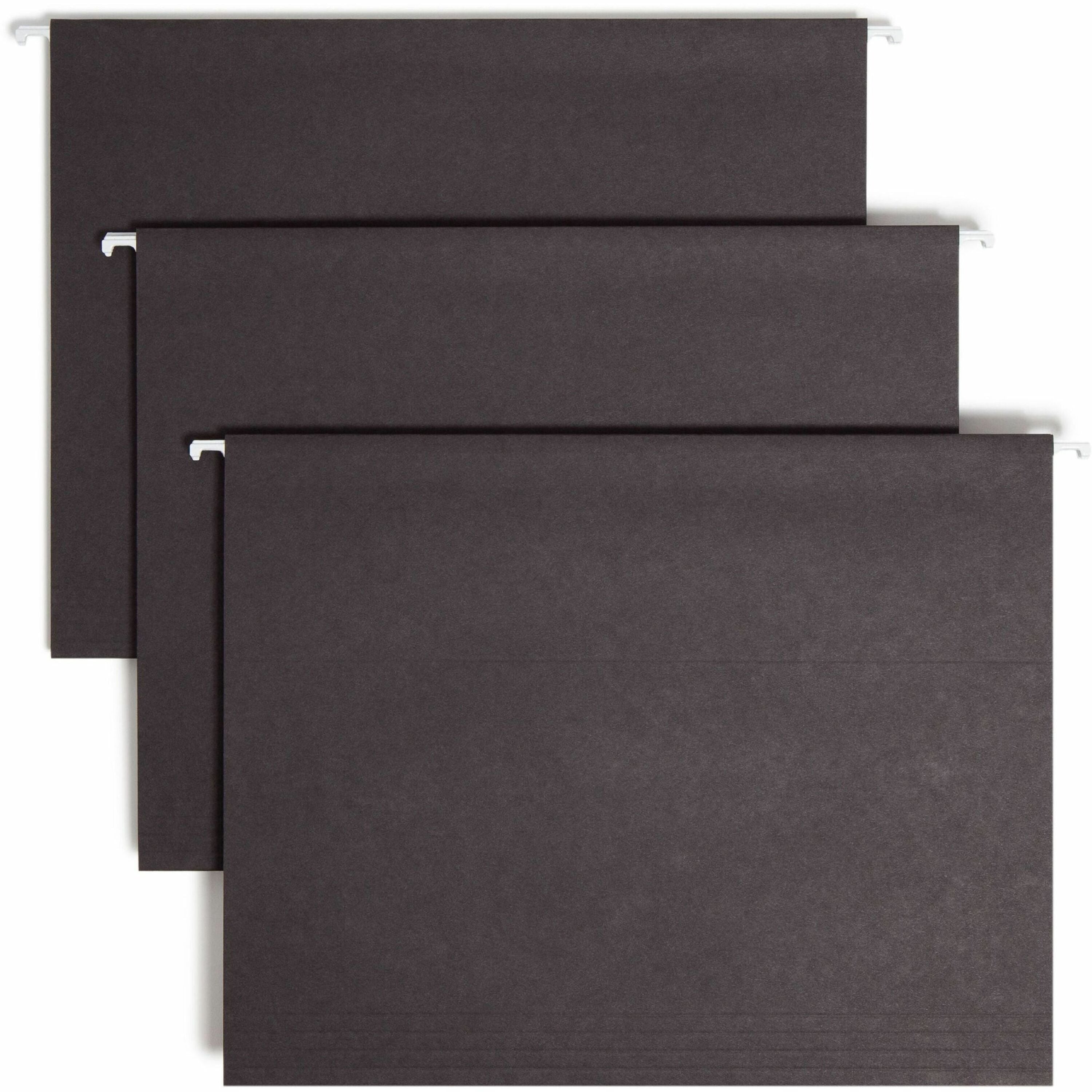 Smead Colored 1/5 Tab Cut Letter Recycled Hanging Folder - 8 1/2" x 11" - Top Tab Location - Assorted Tab Position - 11 pt. - Vinyl - Black - 10% Recycled - 25 / Box
