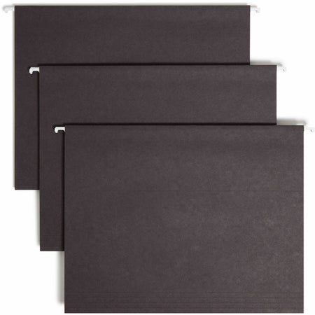 Smead Colored 1/5 Tab Cut Letter Recycled Hanging Folder - 8 1/2" x 11" - Top Tab Location - Assorted Tab Position - 11 pt. - Vinyl - Black - 10% Recycled - 25 / Box