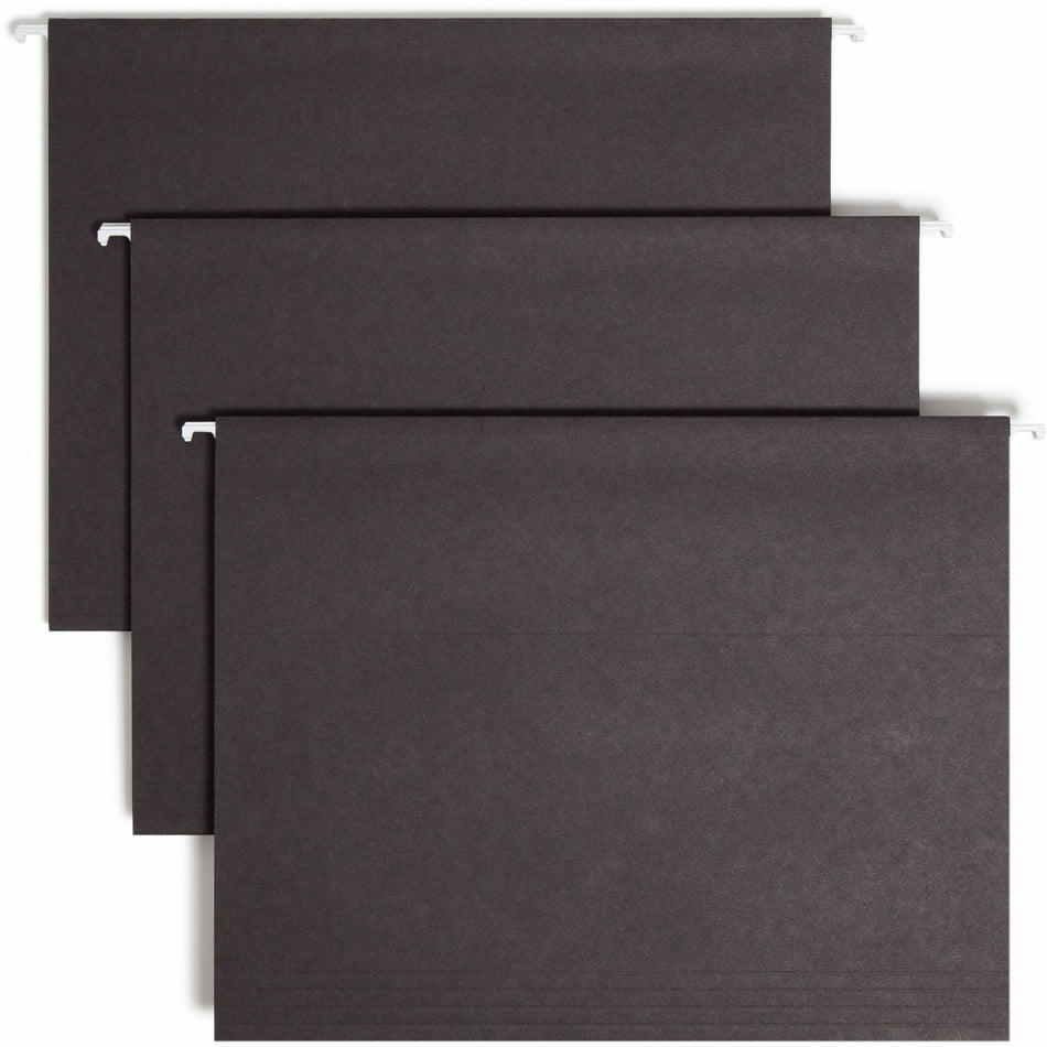 Smead Colored 1/5 Tab Cut Letter Recycled Hanging Folder - 8 1/2" x 11" - Top Tab Location - Assorted Tab Position - 11 pt. - Vinyl - Black - 10% Recycled - 25 / Box