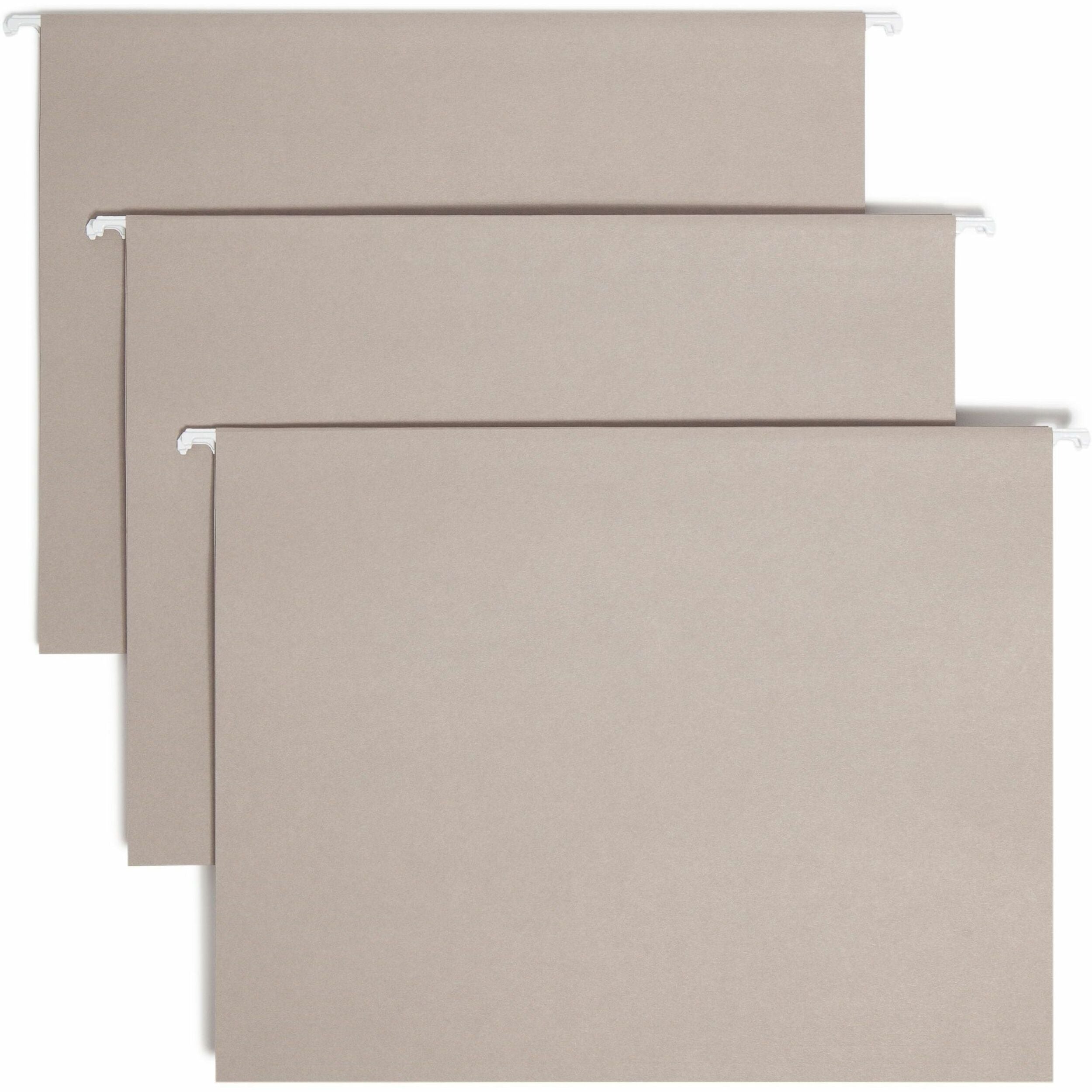 Smead Colored 1/5 Tab Cut Letter Recycled Hanging Folder - 8 1/2" x 11" - Top Tab Location - Assorted Tab Position - 11 pt. - Vinyl - Gray - 10% Recycled - 25 / Box
