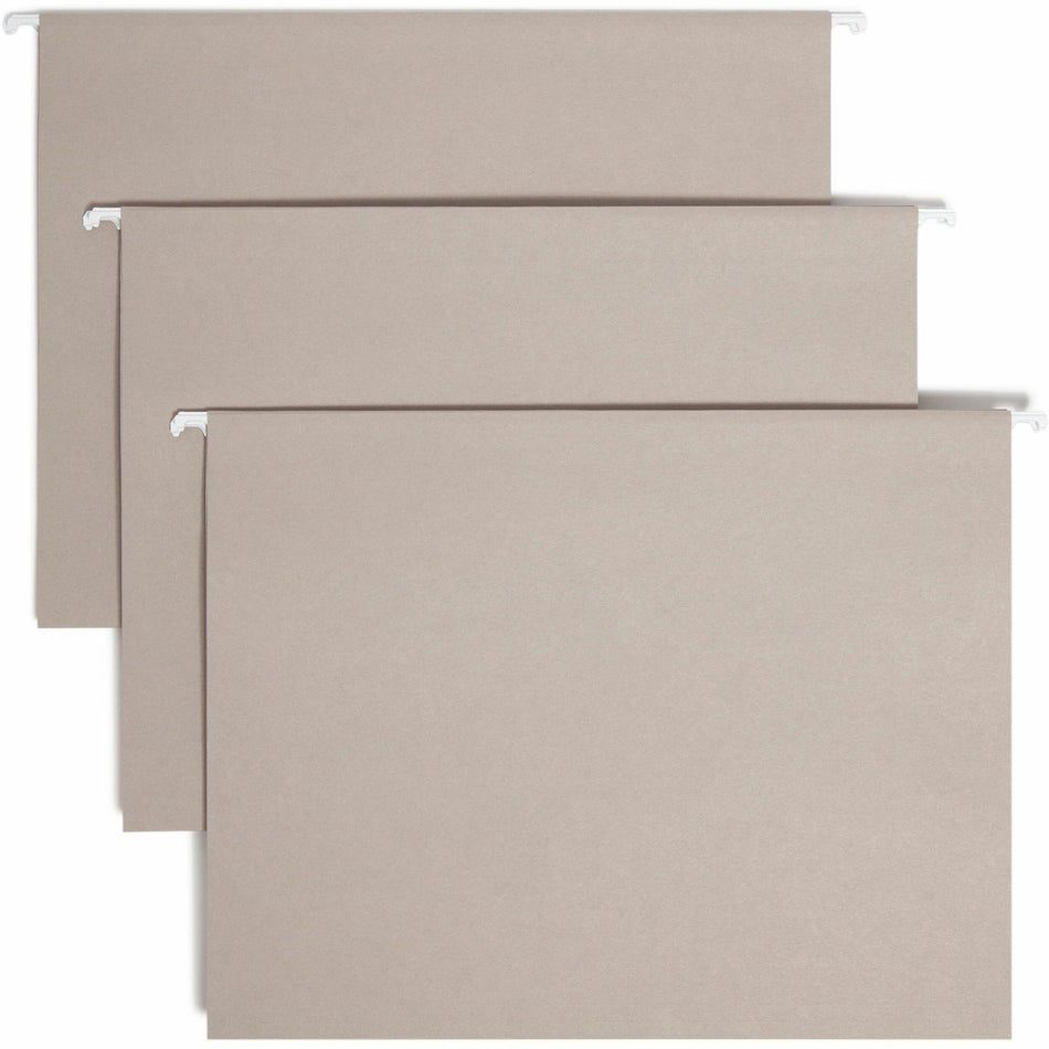 Smead Colored 1/5 Tab Cut Letter Recycled Hanging Folder - 8 1/2" x 11" - Top Tab Location - Assorted Tab Position - 11 pt. - Vinyl - Gray - 10% Recycled - 25 / Box